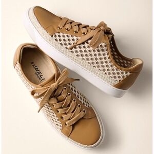Vaneli Sport Woven Leather Sneakers Tan Beige Womens 10 Narrow NEW